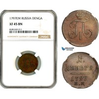 AL405, Russia, Paul I, Denga (1/2 Kopek) 1797 ЕМ, Ekaterinburg Mint, NGC XF45BN AL405, Russia, Paul I, Denga (1/2 Kopek) 1797 ЕМ, Ekaterinburg Mint, NGC XF45BN