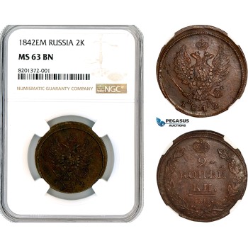 AL406, Russia, Nicholas I, 2 Kopeks 1812 ЕМ-HM, Ekaterinburg Mint, NGC MS63BN (Slab error as 1842) AL406, Russia, Nicholas I, 2 Kopeks 1812 ЕМ-HM, Ekaterinburg Mint, NGC MS63BN (Slab error as 1842)