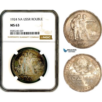 AL426, Russia, USSR, 1 Rouble 1924 НА, Leningrad Mint, Silver, NGC MS63