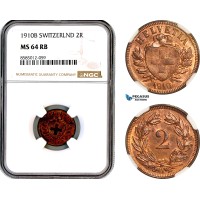 AL430, Switzerland, 2 Rappen 1910 B, Bern Mint, NGC MS64RB