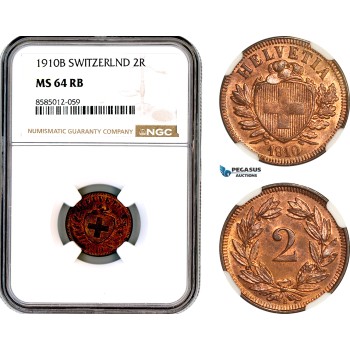 AL430, Switzerland, 2 Rappen 1910 B, Bern Mint, NGC MS64RB AL430, Switzerland, 2 Rappen 1910 B, Bern Mint, NGC MS64RB