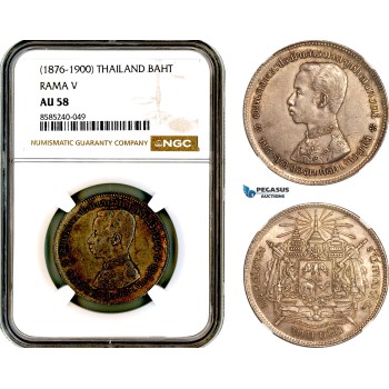 AL431, Thailand, Rama V, 1 Baht ND (1876-1900) Silver, NGC AU58