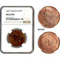 AL438, Straits Settlements, Victoria, 1 Cent 1897, London Mint, NGC MS62BN