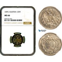 AL440, Austria, Franz Joseph, 20 Heller 1895, Vienna Mint, NGC MS66, Top Pop and single finest graded!