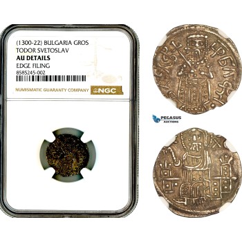 AL441, Bulgaria, Todor Svetoslav, Gros ND (1300-22) Silver, NGC AU Details, Rare!