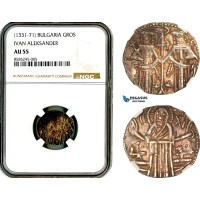 AL442, Bulgaria, Ivan Aleksander, Gros ND (1331-71) Silver, NGC AU55