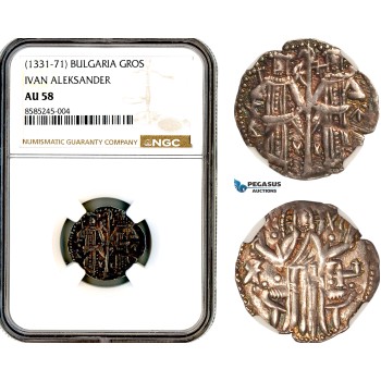 AL443, Bulgaria, Ivan Aleksander, Gros ND (1331-71) Silver, NGC AU58