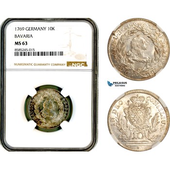 AL447, Germany, Bavaria, Maximilian III Joseph, 10 Kreuzer 1769, Munich Mint, Silver, NGC MS63