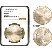 AL448, Germany, Weimar Republic, 5 Reichsmark 1930 A, Berlin Mint, Silver, "Graf Zeppelin", NGC MS63+