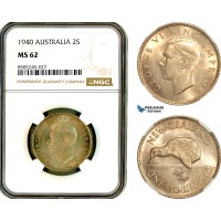AL451, New Zealand, George VI, 1 Florin - 2 Shillings 1940, London Mint, Silver, NGC MS62, Slab error as Australia