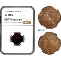 AL453, Romania, Carol I, 2 Bani 1882 B, Bucharest Mint, NGC AU58BN
