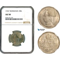 AL460, Romania, Carol II, 50 Lei 1937, Bucharest Mint, NGC AU58
