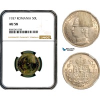 AL461, Romania, Carol II, 50 Lei 1937, Bucharest Mint, NGC AU58
