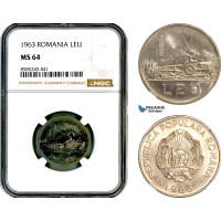 AL462, Romania, People's Republic, 1 Leu 1963, Bucharest Mint, NGC MS64