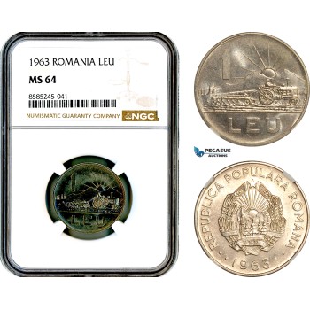 AL462, Romania, People's Republic, 1 Leu 1963, Bucharest Mint, NGC MS64