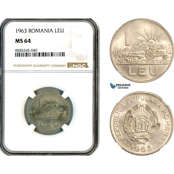 AL463, Romania, People's Republic, 1 Leu 1963, Bucharest Mint, NGC MS64