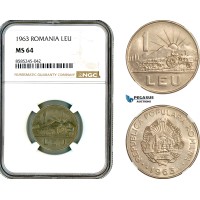 AL464, Romania, People's Republic, 1 Leu 1963, Bucharest Mint, NGC MS64