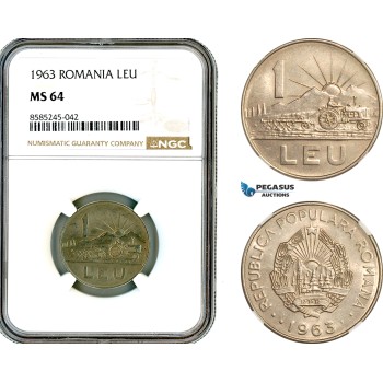 AL464, Romania, People's Republic, 1 Leu 1963, Bucharest Mint, NGC MS64