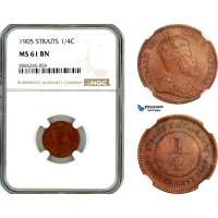 AL466, Straits Settlements, Edward VII, 1/4 Cent 1905, Calcutta Mint, NGC MS61BN