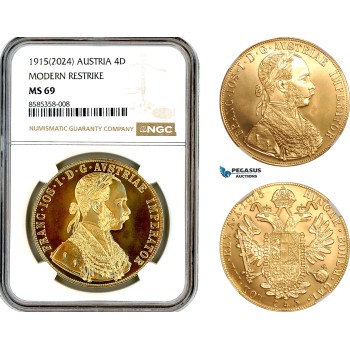 AL472, Austria, Franz Joseph, Restrike 4 Ducats 1915, Vienna Mint, Gold, NGC MS69
