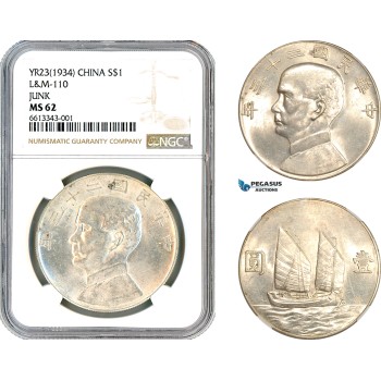AL473, China, "Junk" Dollar Yr. 23 (1934), Silver, L&M-110, NGC MS62