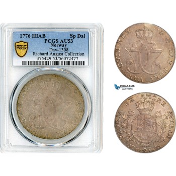 AL476, Norway, Christian VII, 1 Speciedaler 1776 HIAB, Copenhagen Mint, DAV-1308, Silver, PCGS AU53