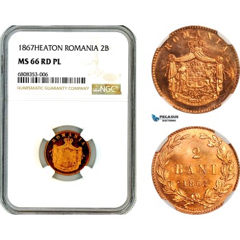 AL478, Romania, Carol I, 2 Bani 1867, Heaton Mint, NGC MS66RD PL, Top Pop!