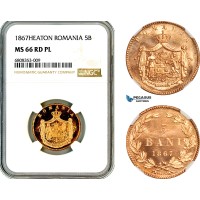 AL479, Romania, Carol I, 5 Bani 1867, Heaton Mint, NGC MS66RD PL