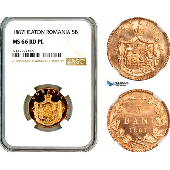 AL479, Romania, Carol I, 5 Bani 1867, Heaton Mint, NGC MS66RD PL