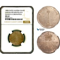 A12-052, Austria, Francisc I, Token 1808, Maria Ludovica II Coronation in Bratislava, Silver, Husz-909, Light toning, NGC MS64, Top Pop and single finest graded!