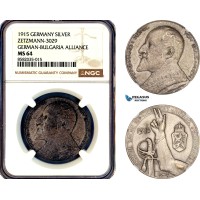 A12-103, Bulgaria, Ferdinand I, Medal 1915 by L.C. Lauer, Silver, Nurnberg Mint, on the Germany-Bulgaria Alliance, Zetzmann-3029, NGC MS64, Top Pop and single finest graded!