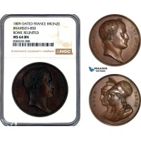 A12-225, France, Napoleon I, Medal 1809, Rome Reunited, Bronze, Bramsen-850, NGC MS64 BN, Top Pop and single finest graded!