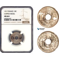 A12-245, France, Third Republic, 10 Centimes 1917, Paris Mint, Copper-Nickel, Gad-286, NGC MS66+, Top Pop and single finest graded!