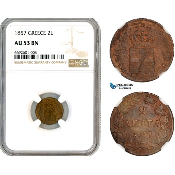 A12-325, Greece, Otto, 2 Lepta 1857, Athens Mint, KM-31, NGC AU53BN A12-325, Greece, Otto, 2 Lepta 1857, Athens Mint, KM-31, NGC AU53BN