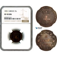 A12-326, Greece, Otto, 5 Lepta 1851, Athens Mint, KM-32, NGC XF45BN
