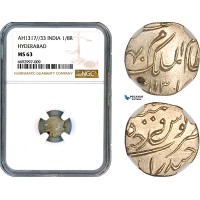 A12-363, India, Hyderabad, Ali Khan II, 1/8 Rupee AH1317//33, Hyderabad Mint, Silver, Y-14, NGC MS63 A12-363, India, Hyderabad, Ali Khan II, 1/8 Rupee AH1317//33, Hyderabad Mint, Silver, Y-14, NGC MS63