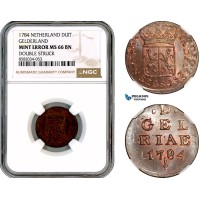 A12-467, Netherlands, Gelderland, Duit 1784, KM-105, Mint Error NGC MS66 BN, Top Pop and single finest graded!