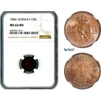 A12-540, Norway, Oscar II, Øre 1884, KM-352, Kongsberg Mint, NGC MS64BN