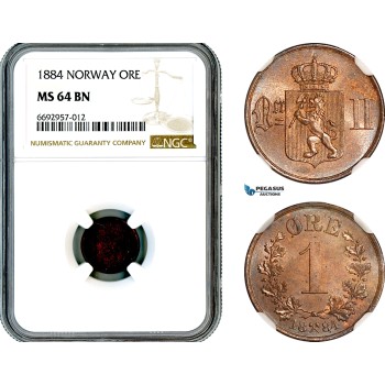 A12-540, Norway, Oscar II, Øre 1884, KM-352, Kongsberg Mint, NGC MS64BN