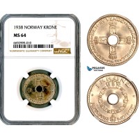 A12-541, Norway, Haakon VII, Krone 1938, KM-385, NGC MS64
