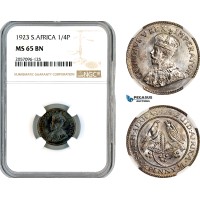 A12-830, South Africa, George V, 1/4 Penny 1923, Pretoria Mint, KM-12.1, NGC MS65BN