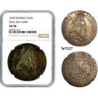 AL482, Austria, Leopold I, Taler 1694, Hall Mint, Dav-3244, “Lions shoulder” Silver, NGC AU58, Rare! AL482, Austria, Leopold I, Taler 1694, Hall Mint, Dav-3244, “Lions shoulder” Silver, NGC AU58, Rare!