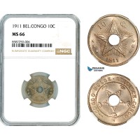 AL483, Belgian Congo, Albert I, 10 Centimes 1911, NGC MS66 AL483, Belgian Congo, Albert I, 10 Centimes 1911, NGC MS66