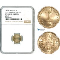 AL484, Bolivia, Cochabamba, 5 Centavos 1876, Coc-11, , Daniel M. Quiroga, NGC MS65