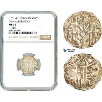 AL485, Bulgaria, Ivan Aleksander, Gros ND (1331-71) Silver, NGC MS62