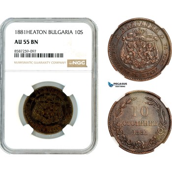 AL488, Bulgaria, Alexander I, 10 Stotinki 1881, Heaton Mint, NGC AU55BN