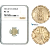 AL490, Danish West Indies, Frederick VI, 2 Skilling 1816, Silver, NGC MS62 AL490, Danish West Indies, Frederick VI, 2 Skilling 1816, Silver, NGC MS62