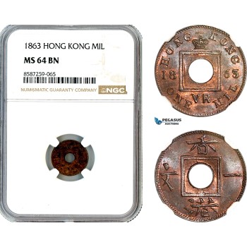 AL494, Hong Kong, Victoria, 1 Mil 1863, NGC MS64BN