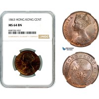 AL495, Hong Kong, Victoria, 1 Cent 1863, London Mint, NGC MS64BN