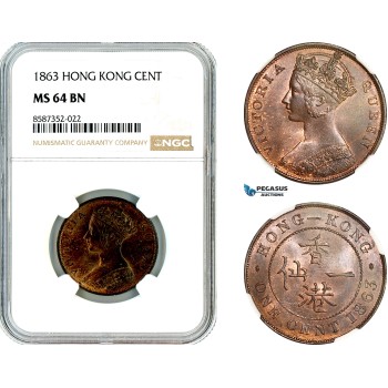 AL495, Hong Kong, Victoria, 1 Cent 1863, London Mint, NGC MS64BN